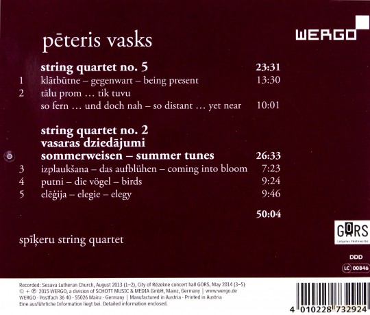 Spikeri Quartet: Vasks String Quartets [CD]