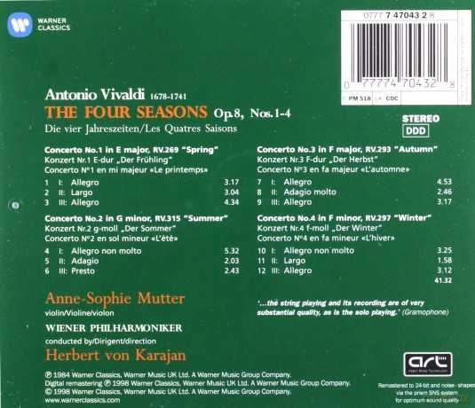 Herbert Von Karajan: Vivaldi Four Seasons [CD]