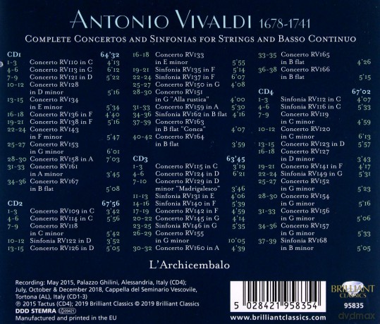 Larchicembalo: Vivaldi: Complete Concertos And Sinfonias For Strings And Basso Continuo [4CD]