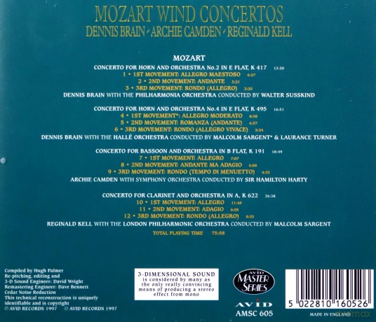Mozart: Wind Concertos: Dennis Brain. Archie Camden. Reginald Kell [CD]