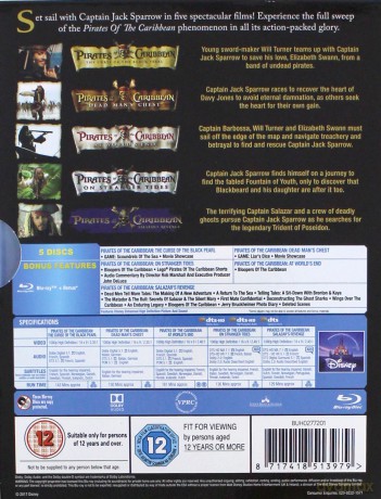 Pirates Of The Caribbean 1-5 (Piraci z Karaibów: Klątwa Czarnej Perły / Piraci z Karaibów - Skrzynia umarlaka / Piraci z Karaibów: Na krańcu świata / Piraci z Karaibów: Na nieznanych wodach / Piraci z Karaibów: Zemsta Salazara) [5xBlu-Ray]
