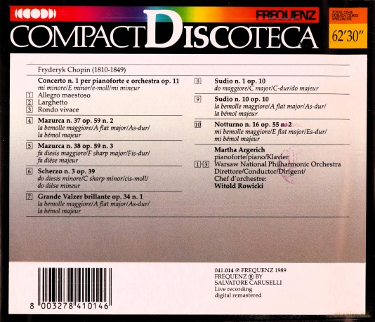 Argerich, Martha: Chopin: Concerto N.1 per Pianoforte e Orchestra op.11, Mazurche op.59, Scherzo op.39, Studi op.10, Notturno op.55 [CD]