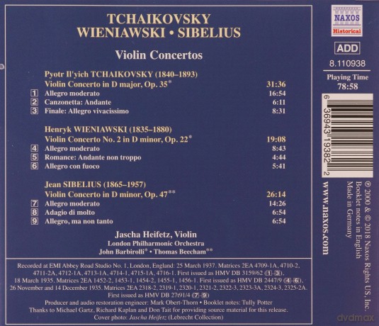 Jascha Heifetz: Tchaivkovskyviolin Concertos [CD]