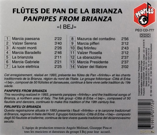 I Bej Cita Di Erba: Flutes De Pan De La Brianza [CD]