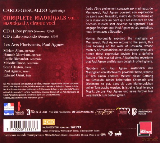 Gesualdo Madrigali: Libri Primo Les Arts Florissants Agnew (digipack) [2CD]