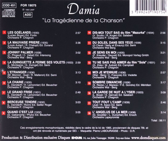 Damia: La Tragedienne De La Chanson [CD]