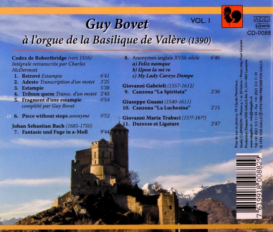 Guy Bovet: L'Orgue De Valere (1390) Vol. 1 [CD]