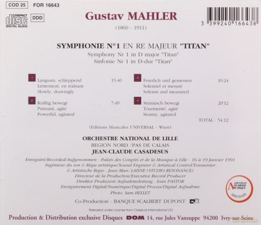 Gustav Mahler: Symphonie No. 1 En Re Majeur Titan [CD]