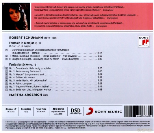 Martha Argerich: Schumann: Fantasia Op. 17; Fantasiestucke Op. 12 [CD]