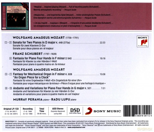 Murray Perahia: Mozart: Sonata in D Major for Two Pianos, K. 448; Schubert: Fantasia in F minor for Piano [CD]