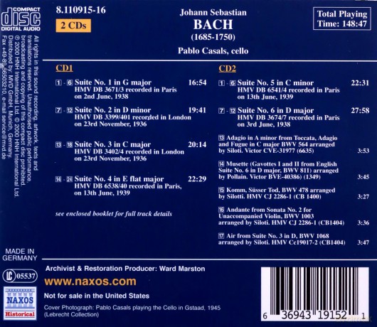 Pablo Casals: Js Bachcello Suites [2CD]