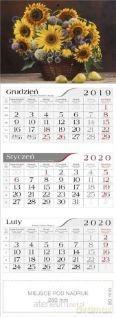 Kalendarz 2020 Trójdzielny Słoneczniki [KALENDARZ]
