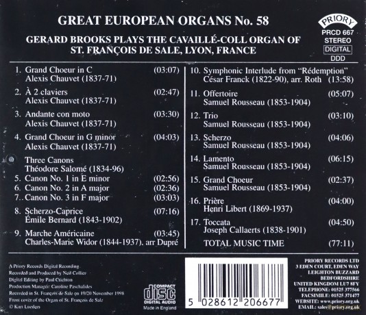 Gerard Brooks: Great European Organs No.58: St Francois De Sale. Lyon [CD]