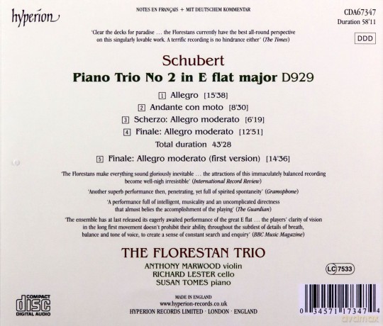 Florestan Trio: Schubertpiano Trio In E Flat Major [CD]