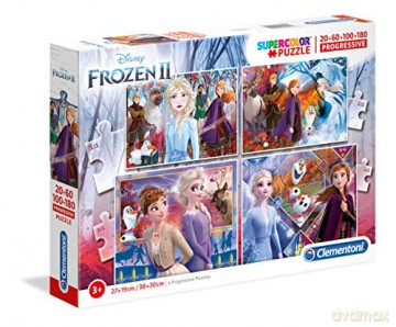 CLEMENTONI 20+60+100+180 el. Progressive Superkolor Frozen [PUZZLE]