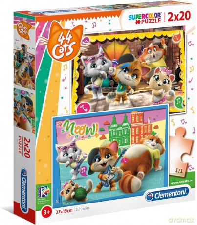 CLEMENTONI 2x20 el. Super kolor 44 el. Koty [PUZZLE]