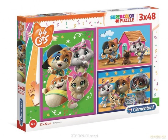 CLEMENTONI 3x48 el. Super kolor 44 el. Koty [PUZZLE]