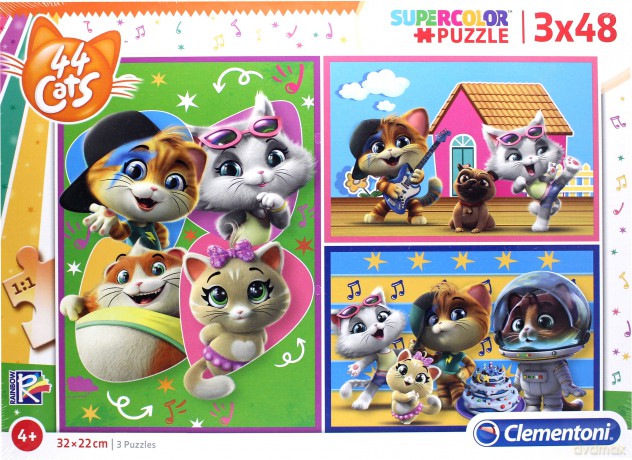 CLEMENTONI 3x48 el. Super kolor 44 el. Koty [PUZZLE]