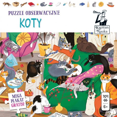 Kapitan Nauka. Puzzle obserwacyjne. Koty 6+ [PUZZLE]