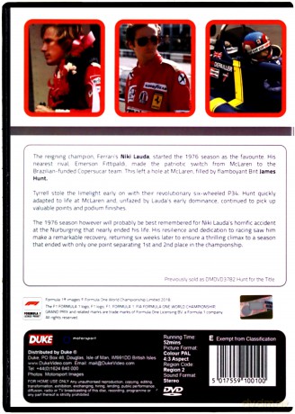 Formula One 1976 Hunt For The Title [DVD]