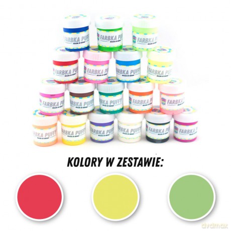 Farbki tekstylne zestaw nr 1 - 3 kolory po 25ml (fluo czerowny/fluo żółty/fluo zielony)