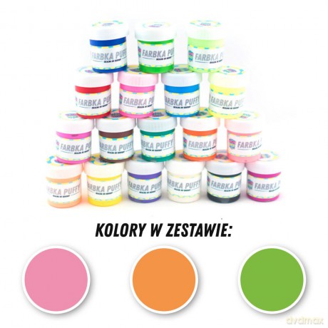 Farbki tekstylne zestaw nr 2 - 3 kolory po 25ml (fluo różowy/fluo pomarańczowy/zieleń jasna)