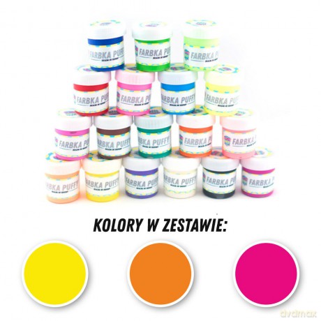 Farbki tekstylne zestaw nr 5 - 3 kolory po 25ml (żółty jasny/pomarańczowy/fuksja)