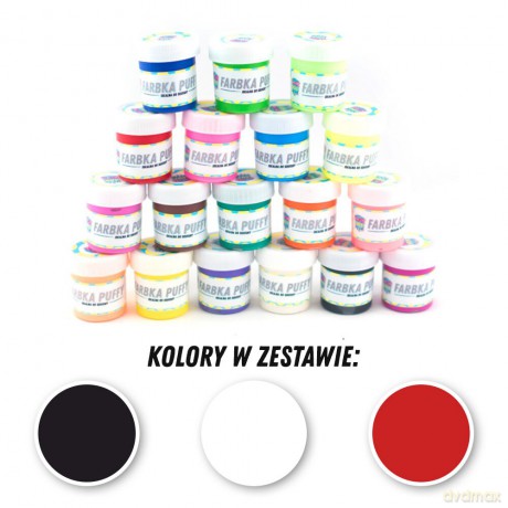 Farbki tekstylne zestaw nr 6 - 3 kolory po 25ml (czarny/biały/czerwony)