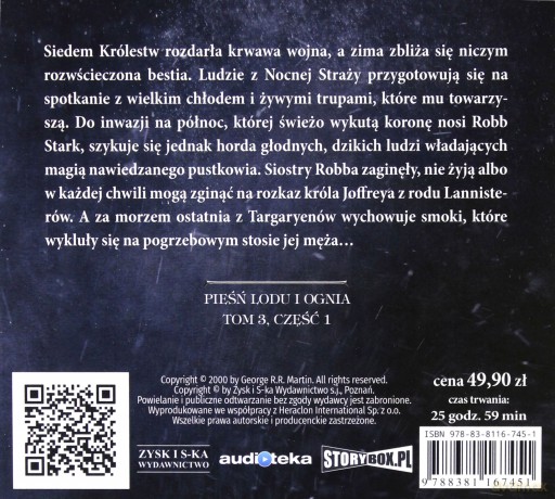 Nawałnica mieczy część 1 Stal i śnieg. Pieśń lodu i ognia (Tom 3) - George R.R. Martin [AUDIOBOOK]
