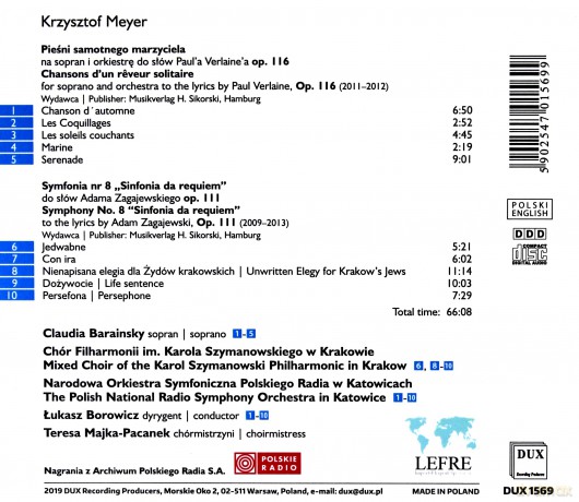 Krzysztof Meyer Chansons d'un reveur solitaire, Op. 116 [CD]