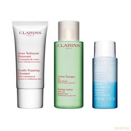 Clarins Set Duo Demaquillant (Doux Nettoyant Moussant 50 ml + Lotion Tonique 100 ml + Eye Make Up Remover 30 ml) Mixte/Oily Skin