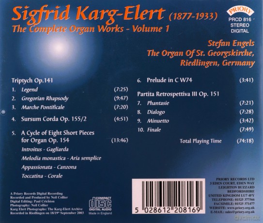 Stefan Engels: Complete Organ Works Of Sigfrid Karg - Elert - Vol 1 - The Organ Of st Georgskirche. Riedlingen. Germany [CD]