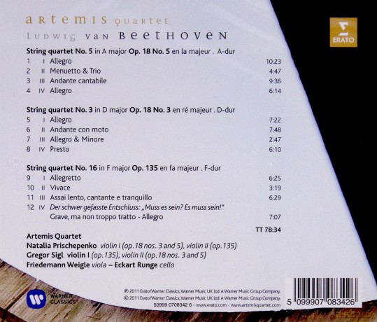 Artemis Quartet: String Quartets Op. 18/5, 18/3, 135/9 [CD]