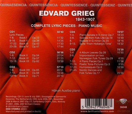 Hakon Austbo: Quintessence Grieg: Complete Lyric Pieces. Piano Music [5CD]