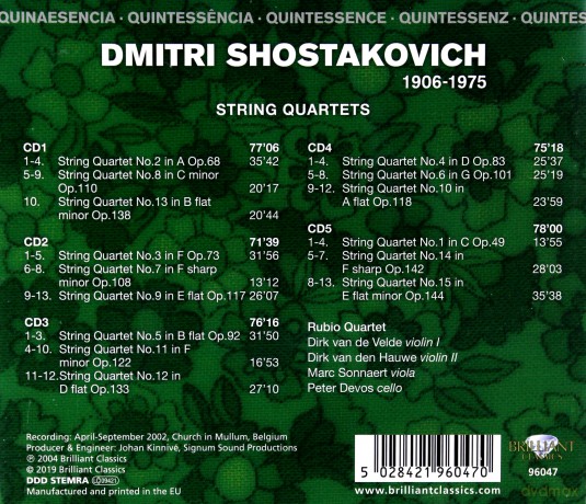 Rubio Quartet: Quintessence Shostakovich: Complete String Quartets [5CD]