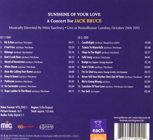 Sunshine Of Your Love - A Concert For Jack Bruce [2CD]