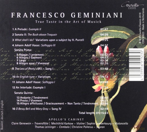 Apollos Cabinet: Francesco Geminiani: True Taste In The Art Of Musick [CD]