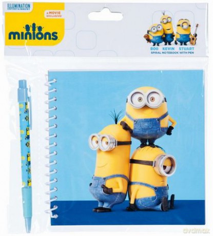 Minionki - notatnik na spirali 14,5 cm x 14,5 cm z długopisem
