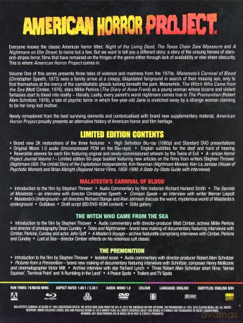 American Horror Project: Volume 1 (Malatesta’s Carnival of Blood / The Witch Who Came from the Sea / The Premonition) [Blu-Ray]+[DVD]