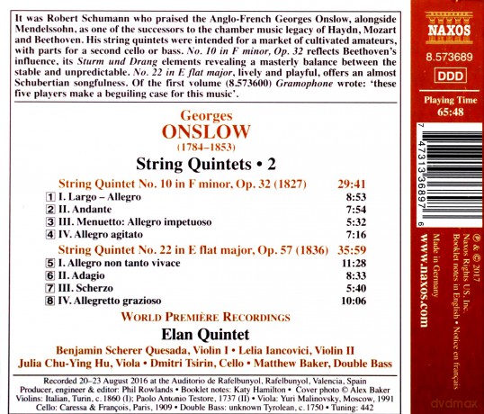 Elan Quintet: Georges Onslow: String Quintets. Vol. 2 [CD]