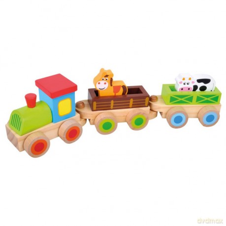 Drewniany pociąg z klockami 35 cm