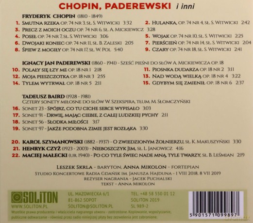 Polska Liryka Wokalna - Chopin, Padereweki, Baird, Szymanowski, Czyż, Małecki [CD]
