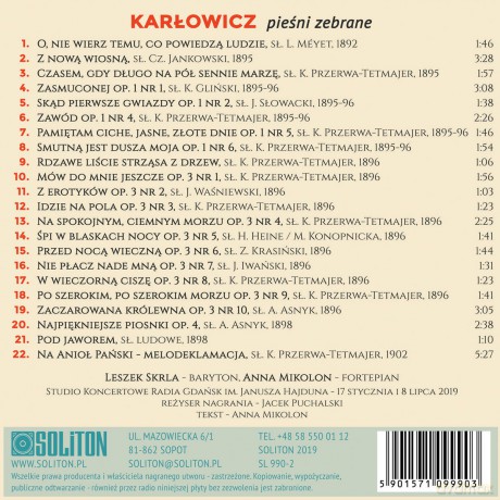 Polska Liryka Wokalna - Mieczysław Karłowicz - Pieśni Zebrane [CD]