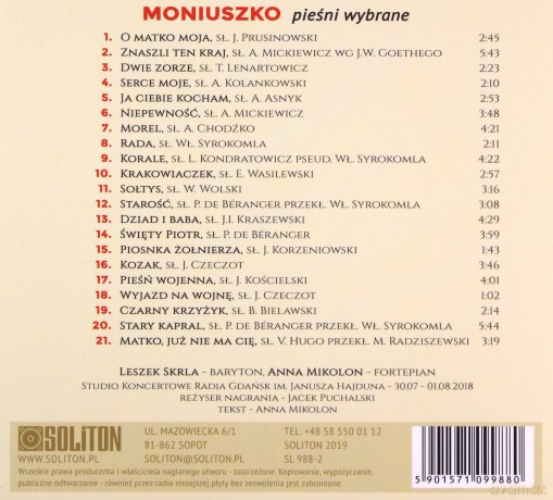 Polska Liryka Wokalna - Stanisław Moniuszko - Pieśni Wybrane [CD]