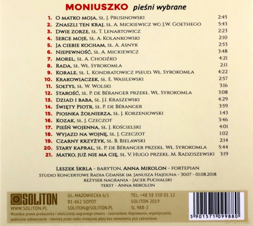 Polska Liryka Wokalna - Stanisław Moniuszko - Pieśni Wybrane [CD]