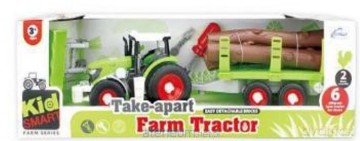 Traktor z przyczepą i drewnem do skręcania
