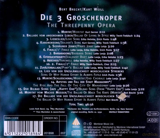 Weill Die 3 Groschenoper [CD]
