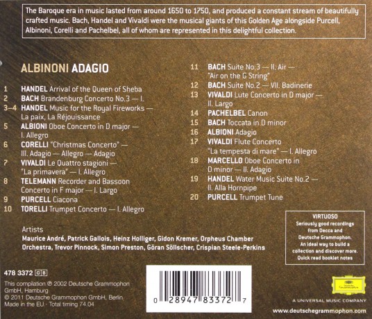 Baroque Music - Albinoni: Adagio, Pachelbel: Canon [CD]