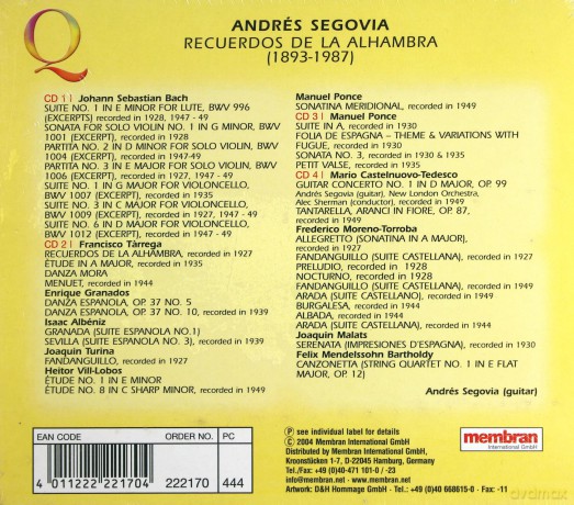 Segovia Andres: Recuerdos De La Alhambra [4CD]
