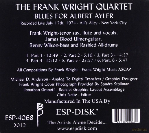 Frank Wright Quartet: Blues For Albert Ayler [CD]